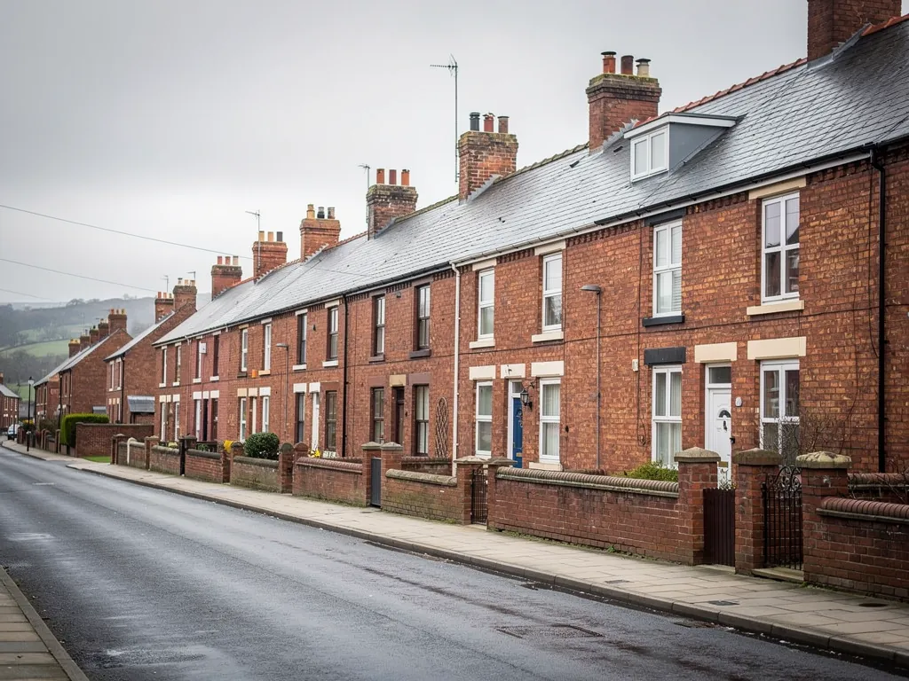 Victorian brick terraces with stone detailing along a long street