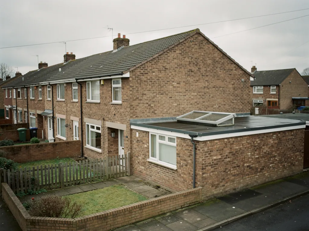 Brick terraced homes with a single-storey extension and rooflight